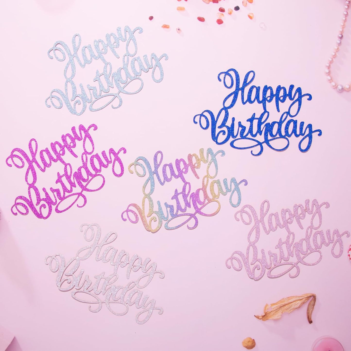 Happy Birthday Cake Toppers 9 Inch Glitter Happy Birthday Cake Pick for Birthday Anniversary Theme Party Cake Decorations Supplies - Rose Red
