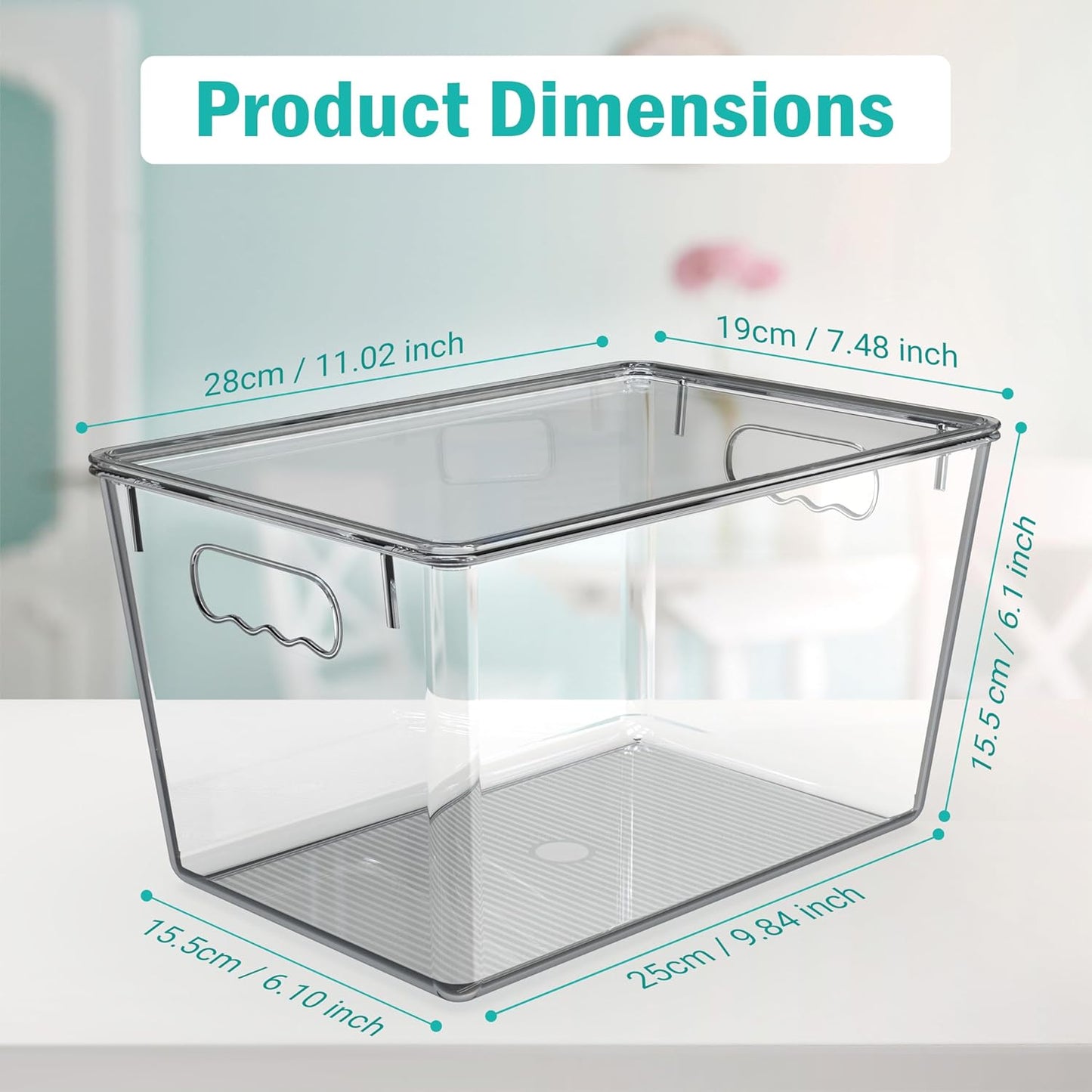 YAN & HIN 4 pcs/set Large Clear Storage Bins with Lids - Stackable, Transparent Pantry Storage with Handles - Nest Nicely for Clutter Organizer (11 "L x 7.5" W x 6.1 "H)