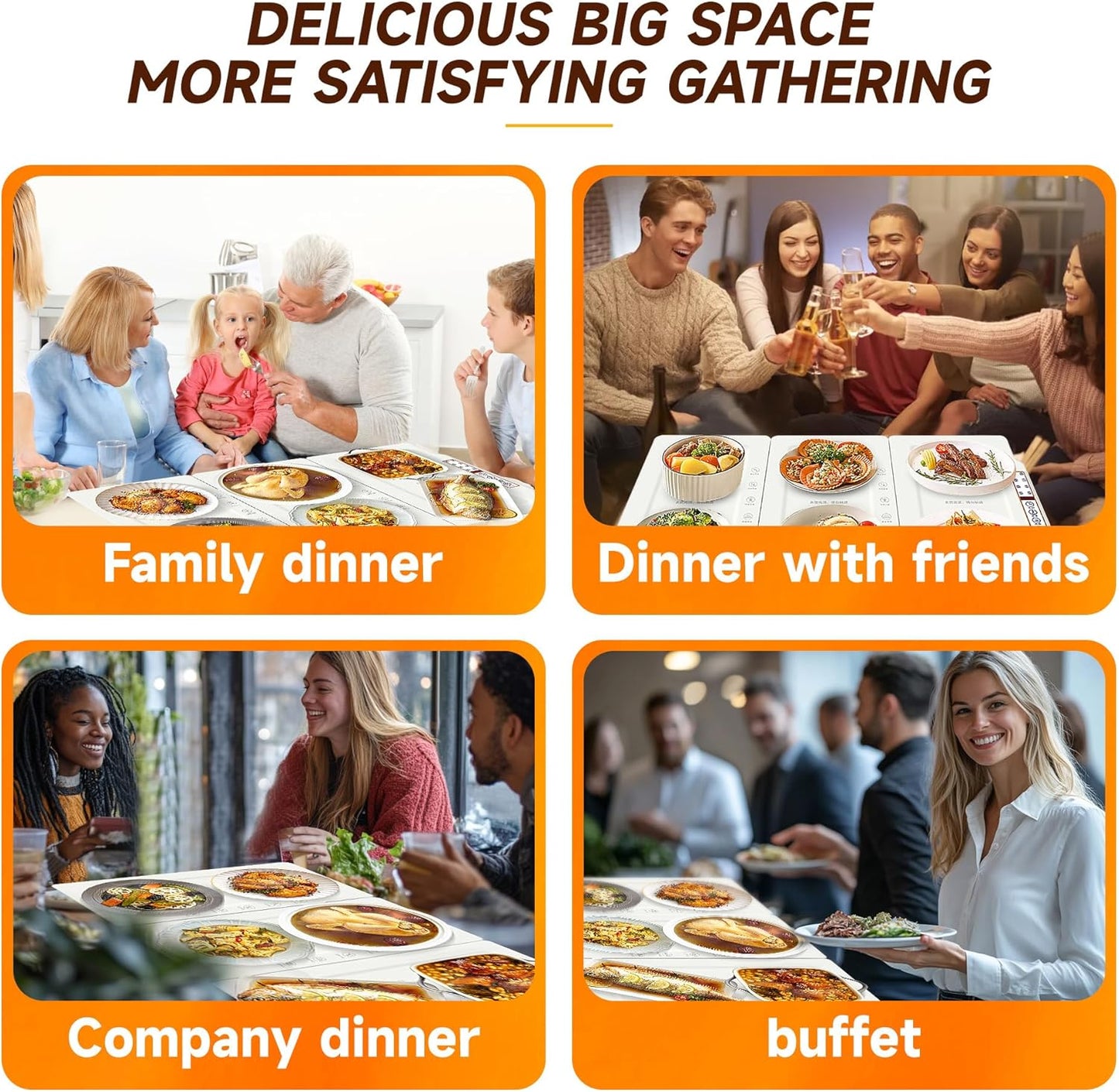 TOPRATED Large Splicing Electric Warming Tray (17x15 inch), Metal Foldable and Portable Heating Warmers Food Warming Mat for Kitchen,Parties, Buffet, Restaurant, Family dinner,Countertop