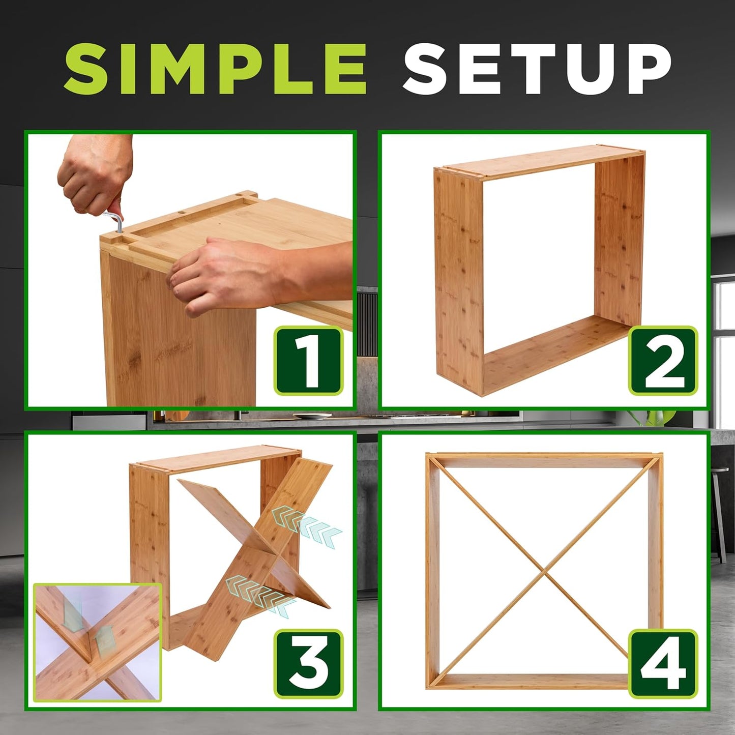 24 Bottle Bamboo Stackable Wine Rack - X Frame Cube Wobble-Free Modular Liquor Display Shelves | Can Hold up to 220.5 lbs (Natural)