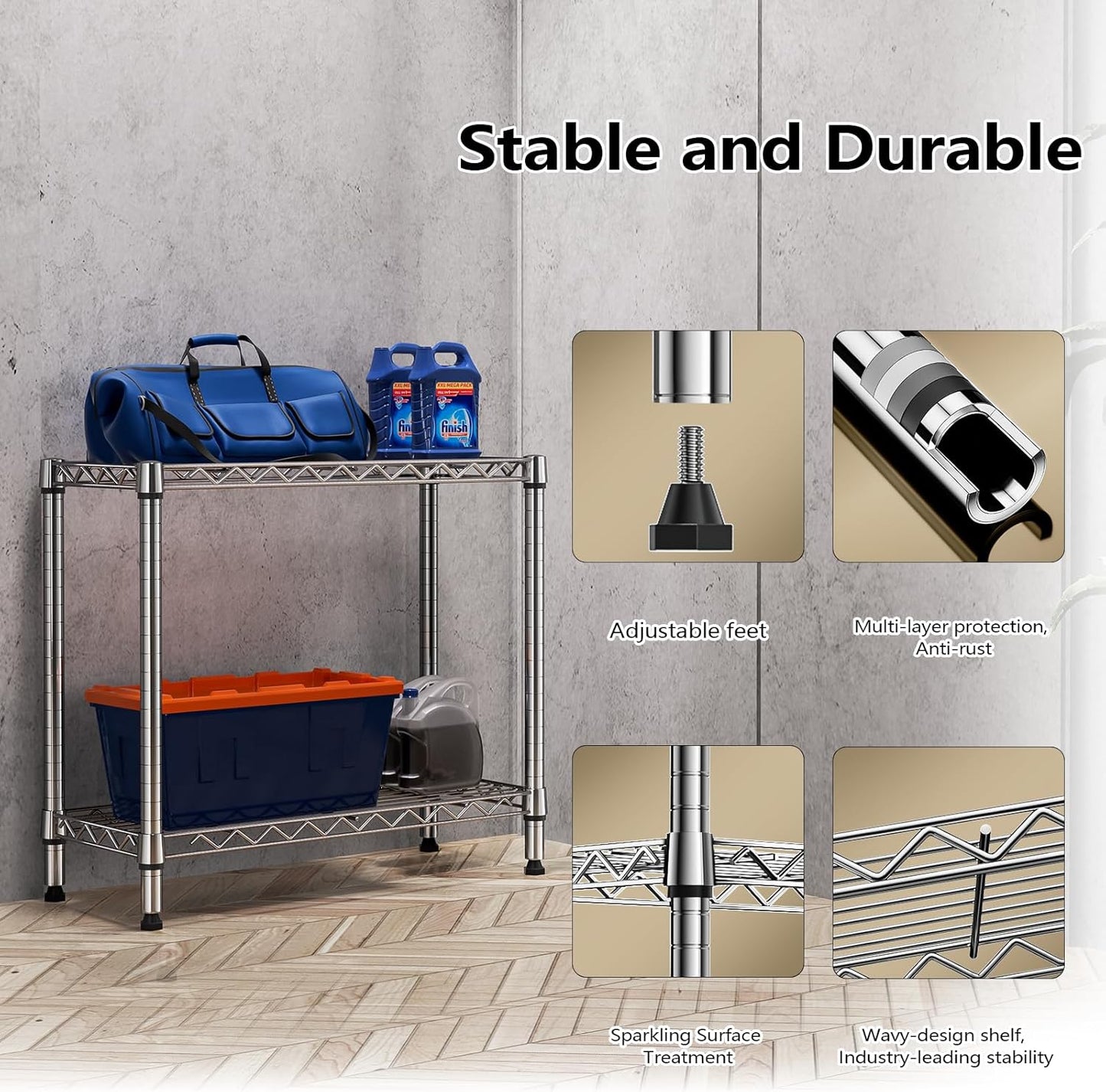 MZG 220 lbs 2 Tier Storage Rack Metal Wire Shelving Unit, Storage Standing Household Shelf Organizer for Laundry Bathroom Kitchen Pantry Closet Garage Utility Room, Chrome 11.8" D x 27.6" W x 23.4" H