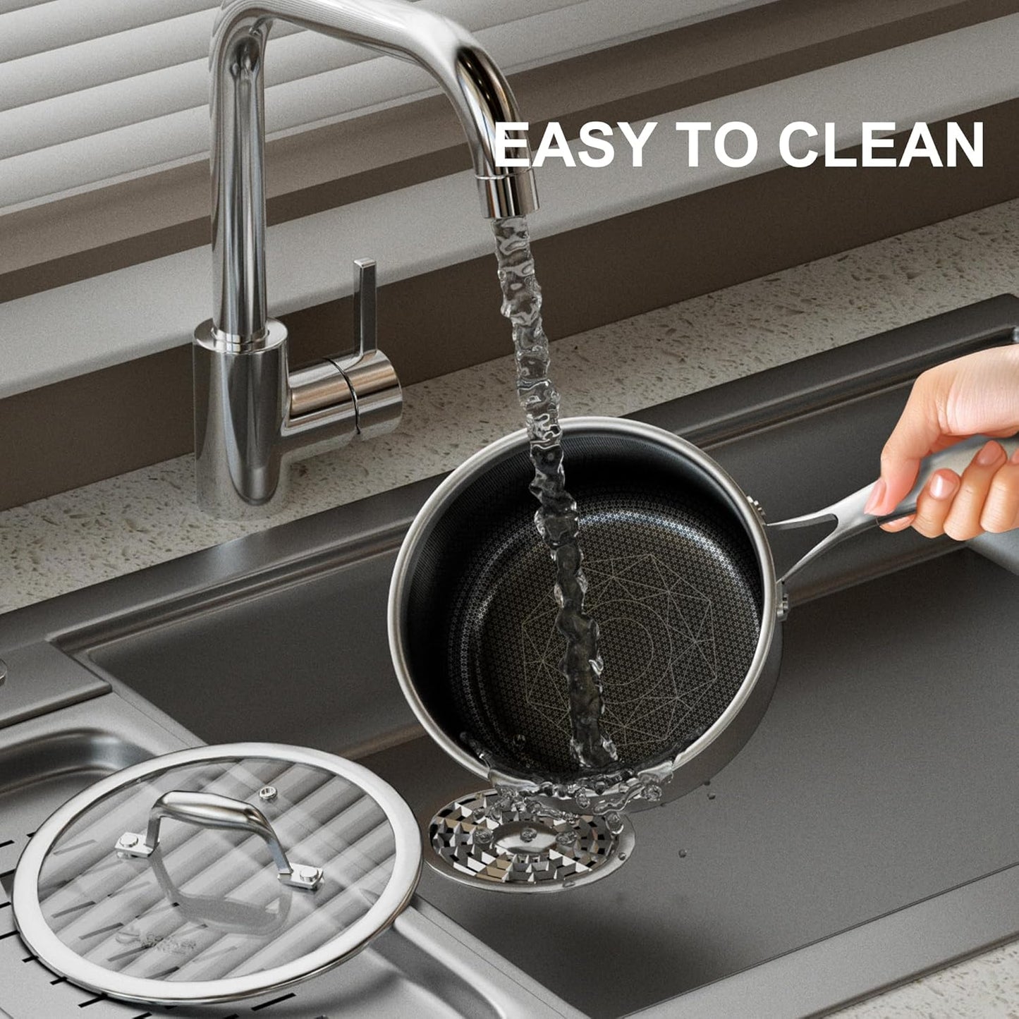 COOKER KING 3 Quart Stainless Steel Saucepan, Nonstick Sauce Pan, Ceramic Suce Pot with Tempered Glass Lid, Induction Pot Compatible with All Cooktops, Dishwasher & Oven Safe(PFAS/PFOA/PTFE Free)