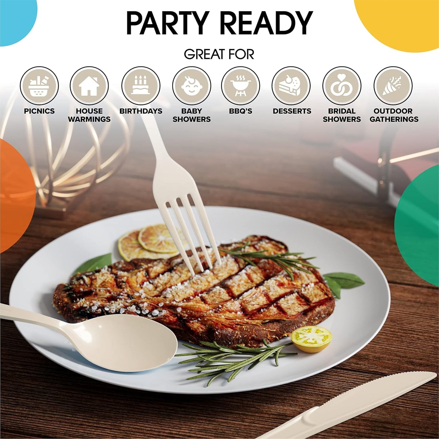 Ivory Plastic Spoons 200 Pcs Ivory Spoons Disposable Utensils Heavy Duty Plastic Cutlery Set Disposable Cutlery Sets Flatware Sets Silverware Set Party Supplies & Party Tableware Party Solids