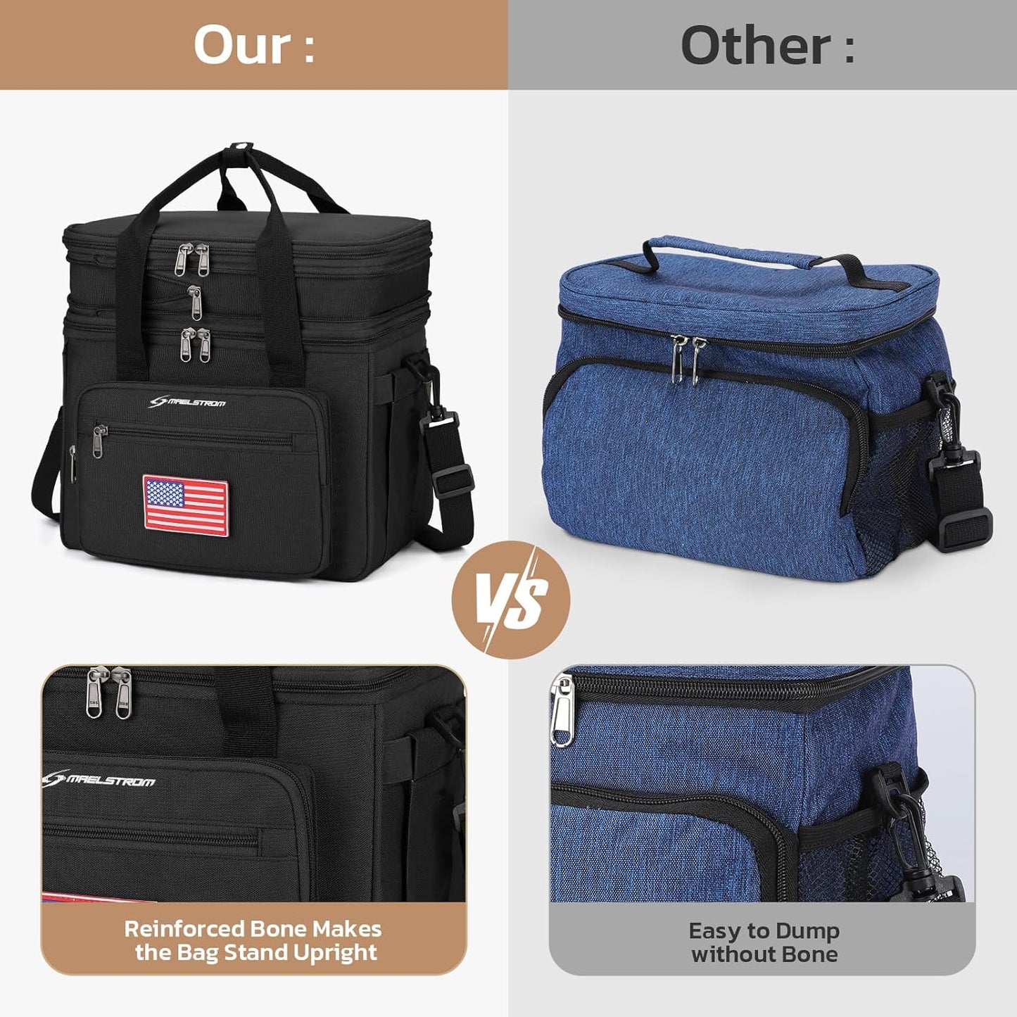 Maelstrom Tactical Lunch Box for Men, 23L Insulated Lunch Bag, Expandable Double Deck Cooler Bag, Lightweight Leakproof Tote Bag With Side Tissue Pocket, Suit For Men and Women, Black