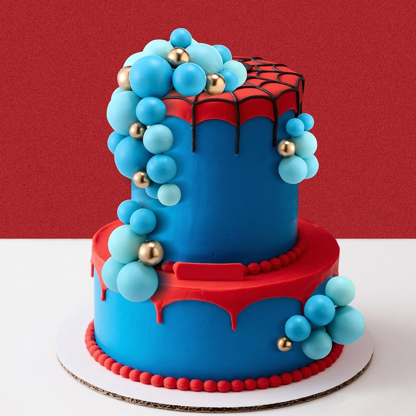 Tondiamo 108 Pcs Balls Cake Topper DIY Cupcake Insert Foam Balloons for Cake Baking Wedding Anniversary Birthday Decoration (Blue Gold,Multi Sizes)