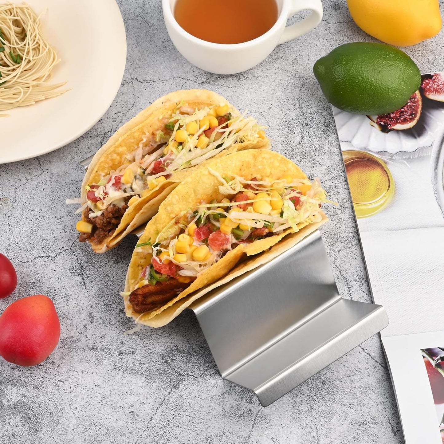 Smithcraft Taco Holder Stand, Stainless Steel Tacos Holders Tray, Oven Grill Safe Shell Holder With Handles, Fill Serve Rack Holds Up to 3 Tacos Each, Set of 4