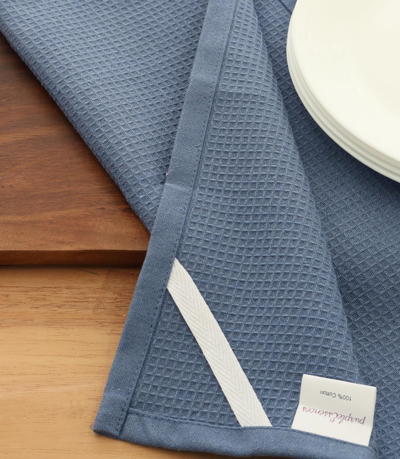 PurpleEssences Waffle Weave Kitchen Towel, 100% Cotton - 15 x 25 Inches, with Hanging Loop Ultra Soft Absorbent Quick Drying Dish Cloth, Tea and Hand Towels, 6 Pack - Spring Summer - Smoky Grey