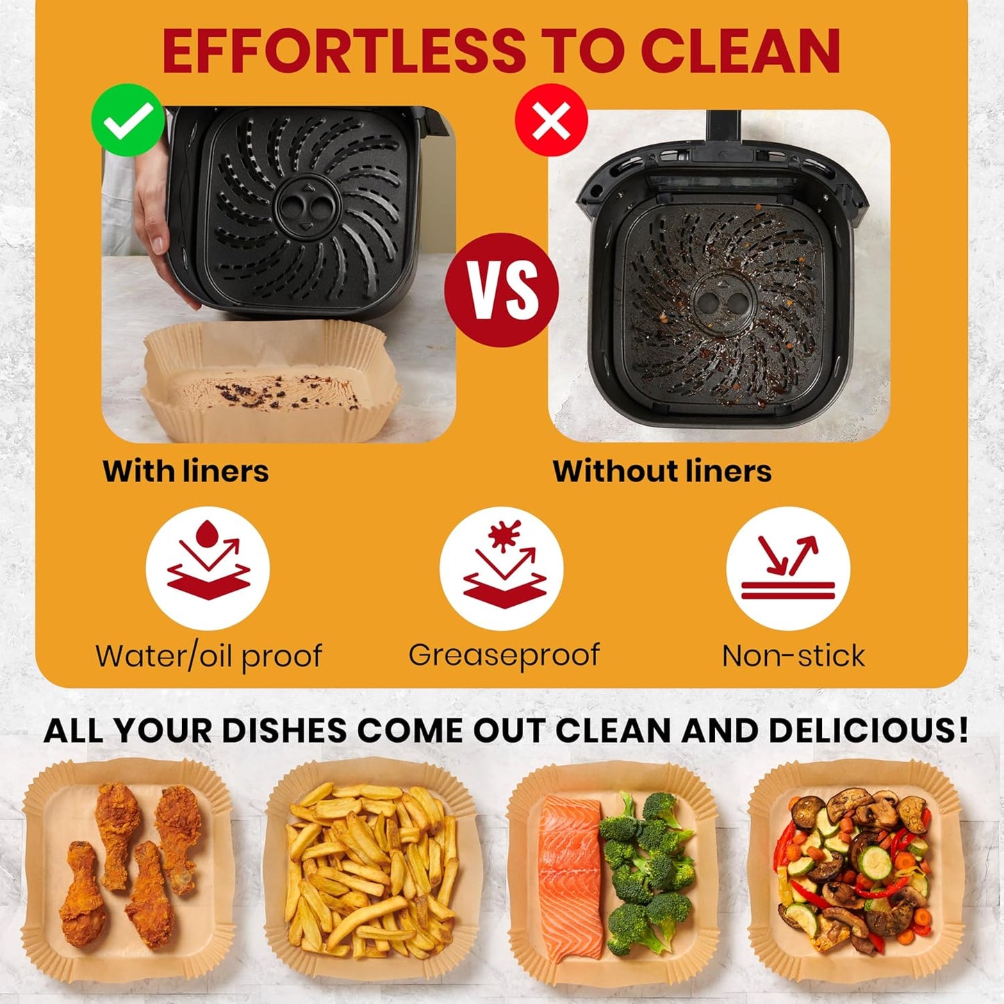 Air Fryer Paper Liners, 125Pcs Air Fryer Disposable Liners, Non-Stick and Oil Proof for Easy Cleanup, 8” Square for 5-8 qt Basket by Baker's Signature