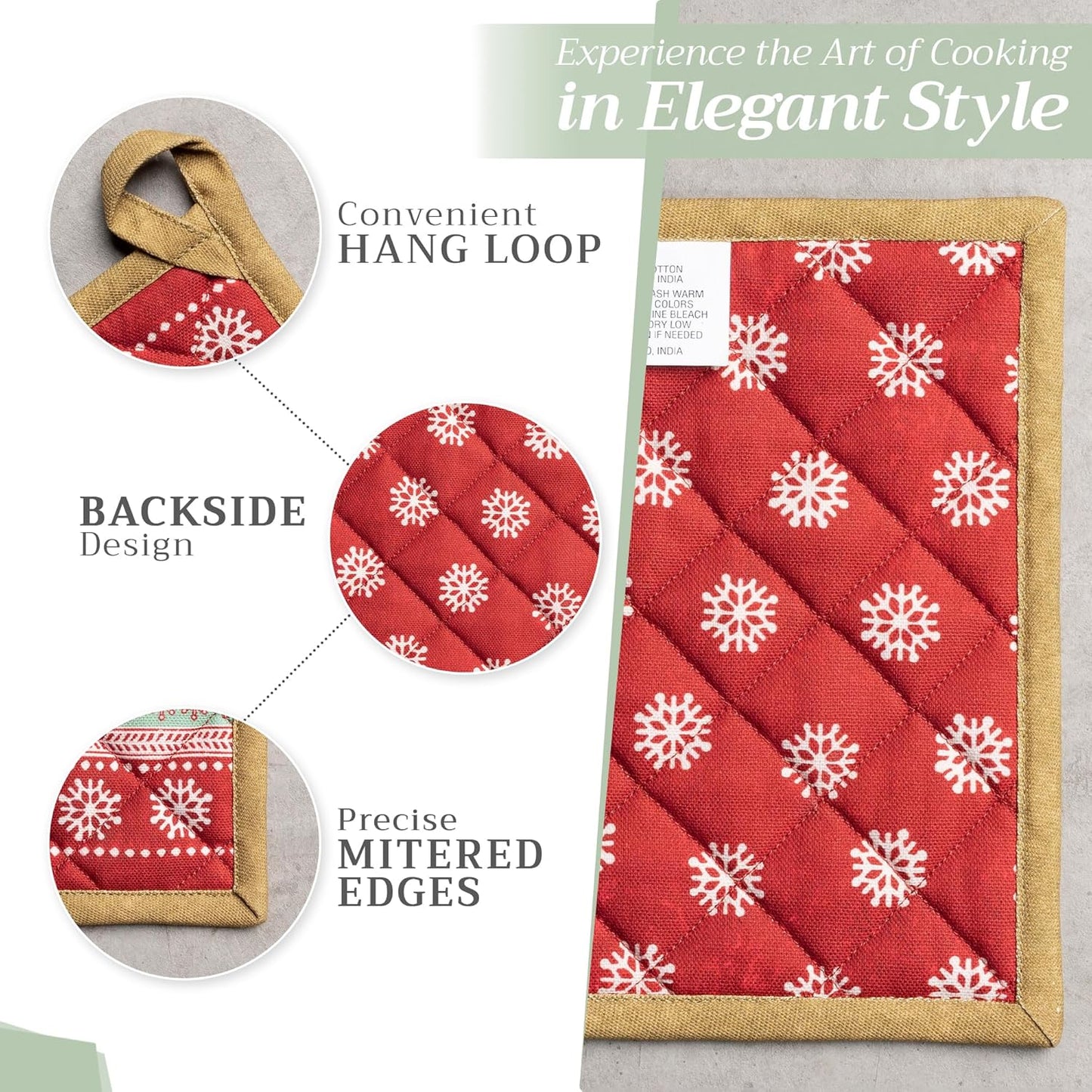 Maison d' Hermine Pot Holders Set 100% Cotton Heat Resistant Potholders 8" x 8" Hot Pads with Loop BBQ, Cooking, Baking, Grilling, Kitchen, Handling Hot Pans (Pack of 2, Sofia)