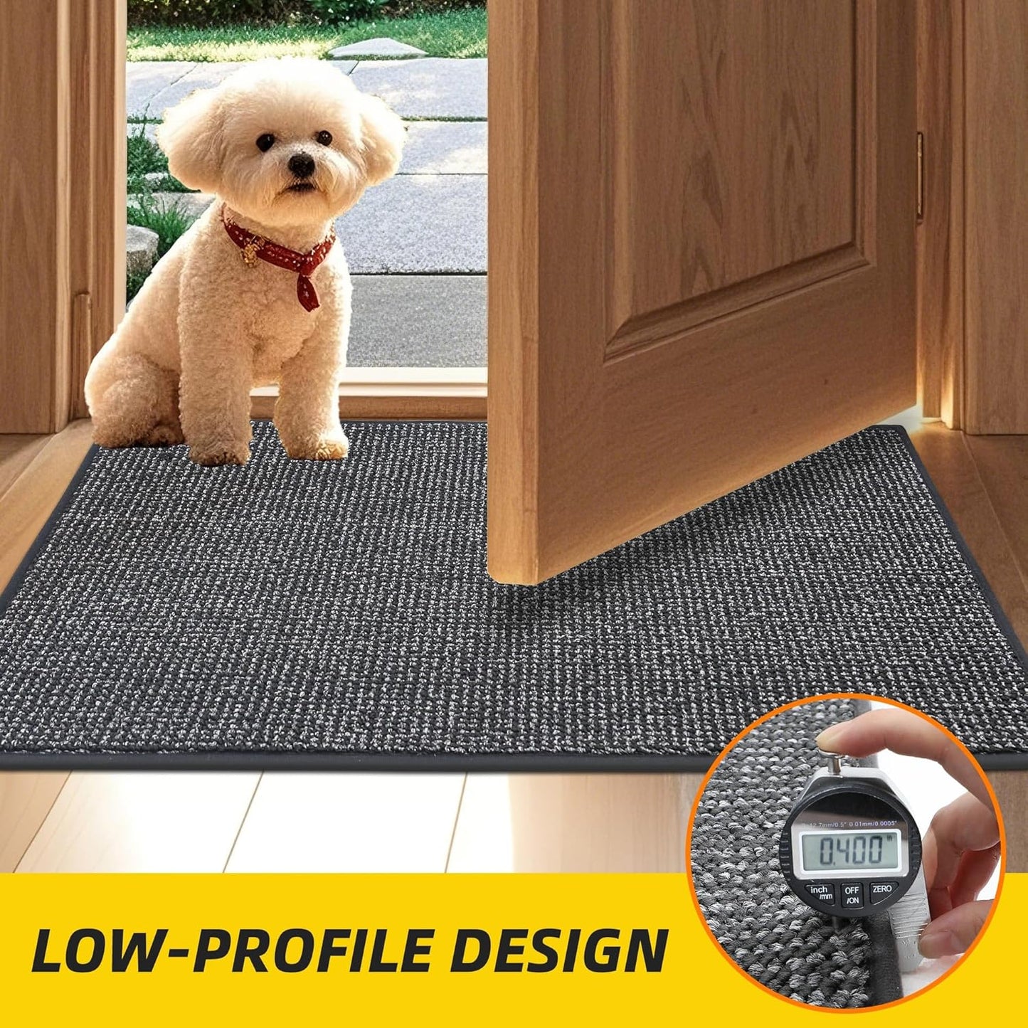 JSEI Dirt Trapper Door Mat 20"x32" Non-Slip Washable Entrance Mat, Dog Doormats, Absorbent & Fade-Resistant Floor Mats, Low Profile Welcome Mats for Entryway, Front Door, and Inside Entrance,Dark Grey