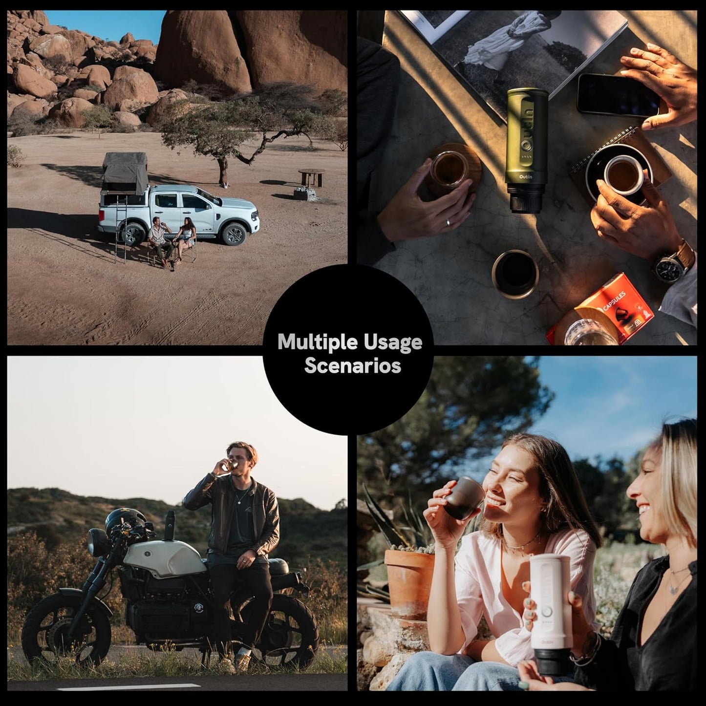 OutIn Nano Portable Electric Espresso Machine, Travel Coffee Maker for Camping, Car Coffee Maker Self-Heating with USB-C, With Ground Coffee & NS Capsule for RV, Hiking, Office