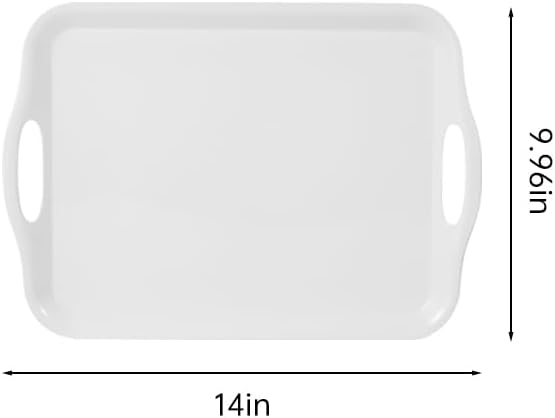 Blue Boat 14" x 10" Serving Trays Set of 2 White, Dinner Tray, Light Weight Easy to Clean Sturdy Stackable Melamine Serving Tray with Handle, Fruit, Snacks, and Desserts Trays