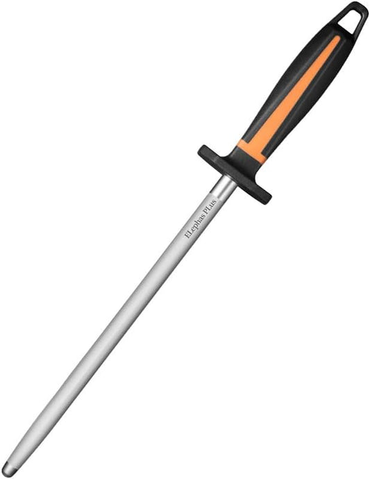 Selected High-Carbon Steel Honing Rod - Honing Steel Made of Hardened with Classic Simplicity Handle Sharpening Steel for Knife Sharpeners for Kitchen Knives (10IN)