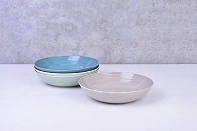 Sango Siterra Artist's Blend Stoneware Pasta Bowls (Set of 4) Multi Assorted Colors– Featuring Soft Gray, Blue, Green, and Ivory, for Everyday Dining & Entertainment, Microwave & Dishwasher Safe