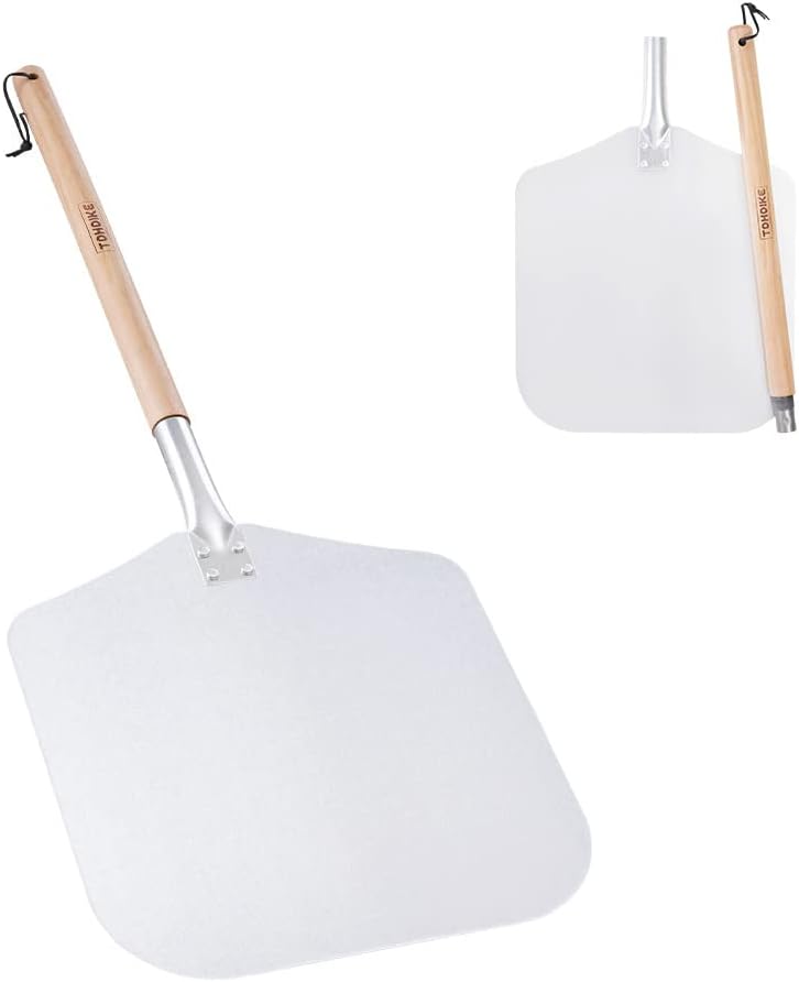 TDHDIKE Premium Aluminum Pizza Peel With Detachable Beech Handle, 12” x 32.5”, Convenient To Store, Good Helper For Baking, Homemade Pizza And Bread