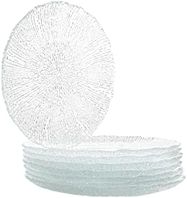 Vikko Salad Plate, Set of 6 Glass Plates, 8.5 Inch Dessert, Salad, Appetizer Plate, Elegant Textured Glass Design, Stackable Plates For Special Occasion, Dishwasher Safe