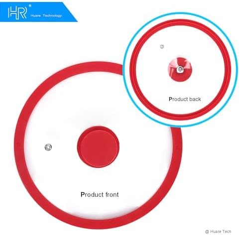 Silicon Glass Lid for Pot,Pan,Skillet Fits 10"(26CM) Cookware Silicon lid Dishwasher Safe, Replacement Lid Vented Tempered Glass with Heat Resistant Silicone Rim By HR Huare Technology, Red,1 Pack