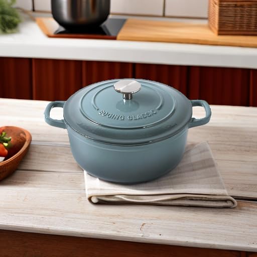Enameled Cast Iron Covered 5.5 Quart Dutch Oven with Dual Handle, Slateblue