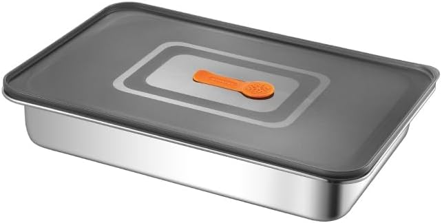 Roasting Pan,Non Stick Baking Pan,Cake Pan Rectangular 13.6"x 9.3"x 2.6",3 Litre Capacity with Lid (Stainless Steel)