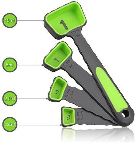 leepiya Measuring Cups and Spoons set, Collapsible Measuring Cups, 8 piece Measuring Tool Engraved Metric/US Markings for Liquid & Dry Measuring, Space Saving, BPA Free Silicone, Colorful