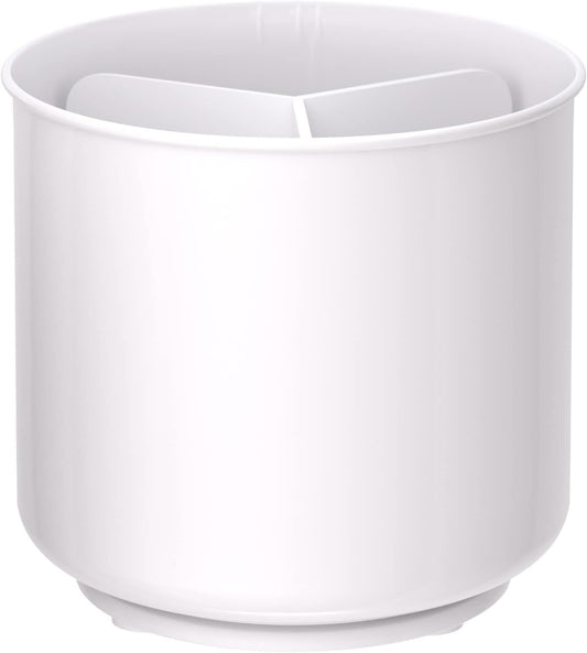 Rotating Extra Large White Plastic Utensil Holder Caddy with Sturdy No-Tip Weighted Base, Removable Divider, and Gripped Insert - Dishwasher Safe Kitchen Utensil Holder for Countertop