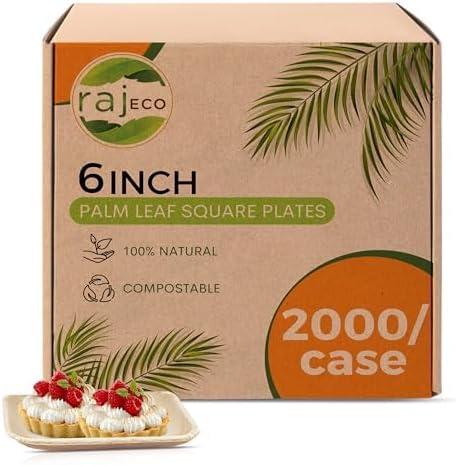 Raj Palm Leaf Bulk Plates like Bamboo plates Disposable, Decorative Compostable Tableware for wedding, Lunch, Dinner, Birthday, Camping, Outdoor (6" 400 | 5 Cases I 2000 Pack))