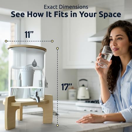 pH Recharge Glass Alkaline Water Filter Dispenser - Countertop Water Filter System - Purifier Pitcher for Home and Office - High pH Pure Drinking Water Filtration - 8.5L/2.25 Gal