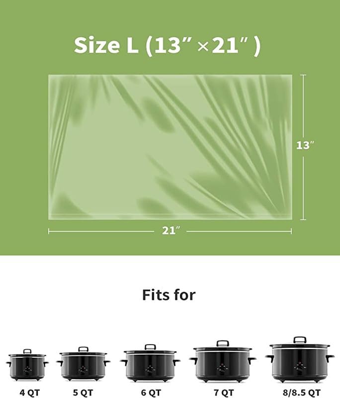 KOOC Slow Cooker Liners 13"x21" 20 Count Cooking Bags Pot Liners Disposable Bags Fit 3 qt to 8.5 qt Slow Cooker BPA Free, 2 Packs (20 Liners Total)