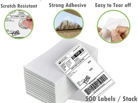 Immuson Fanfold 4 x 6 Direct Thermal Labels White Perforated Shipping Labels 500 Labels/Stack, Permanent Adhesive, White Mailing Labels for Zebra Thermal Printer 1 Stack.