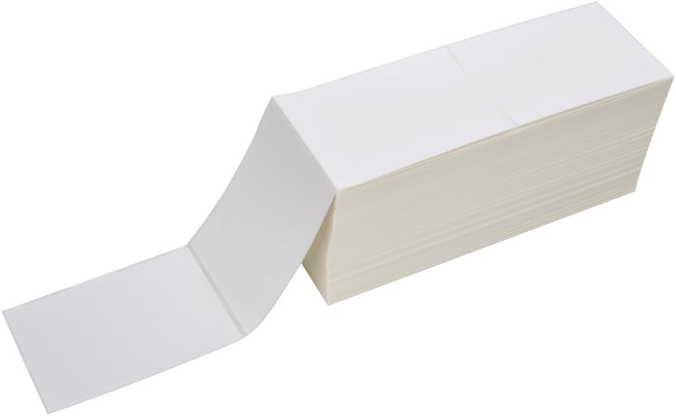 2 Stacks Fanfold 4" x 6" Direct Thermal Labels, 2000 Labels Per Stack, White Perforated, Permanent-Adhesive, Compatible with Zebra, Rollo and Most Thermal Label Printer