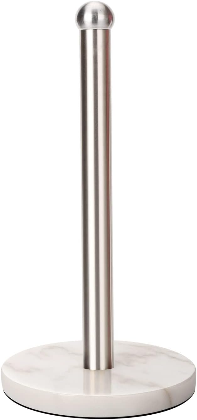 Heavy Weighted Paper Towel Holder, Easy One-Handed Design for Kitchen Stand, Sturdy Base for Standard and Mega Rolls (Silver Brushed)