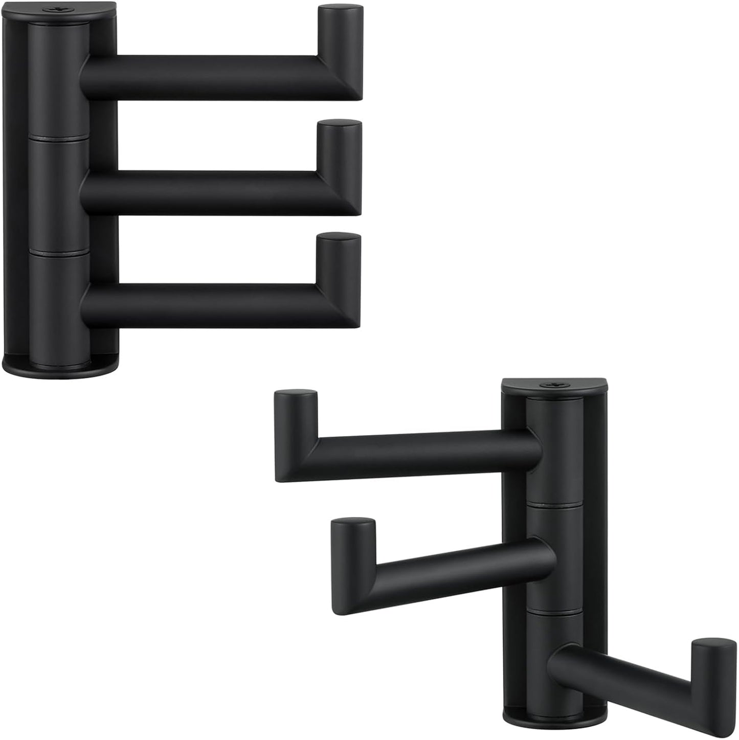 Suyar Towel Hook for Bathroom, SUS 304 Stainless Steel Swivel Coat Robe Holder with 3 Foldable Arms, Wall Hook Matte Black, 2 Pack