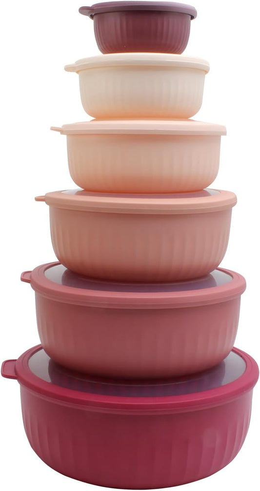 COOK WITH COLOR Prep Bowls with Lids- Wide and Deep Nesting Plastic Small Mixing Bowl Set with Lids, 12 Piece Set - Wide Bowls, Rose