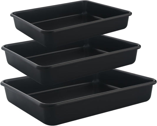 Rectangle Cake Pan, Deep Baking Pans Set Nonstick, 9/11/13 Inch, Heavy Duty Thickness Bakeware Roasting Tray for Toaster Oven, Thanksgiving Christmas Roast Turkey Pan, 3-Pack, Black