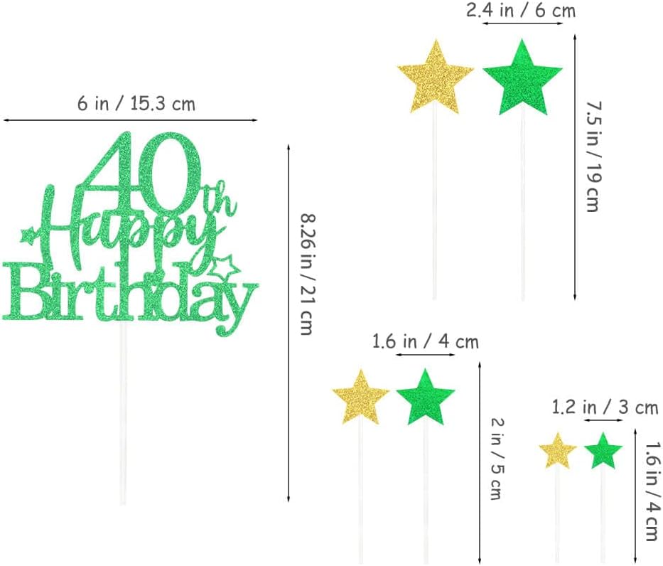 Glittery 40th Happy Birthday Cake Topper with Star,Personalised 40 Birthday Cake Toppers Party Decorations Party Supplies for Boys Girls Green Gold