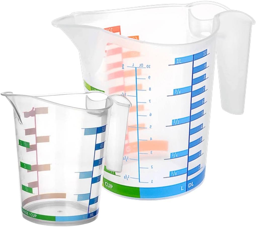 Tribello Measuring Cup Set 1 Cup and 1 Quart Plastic, With Easy To Read Measurements - BPA Free - 16oz & 32oz Liquid Measuring Cup - Spout Top for Pouring
