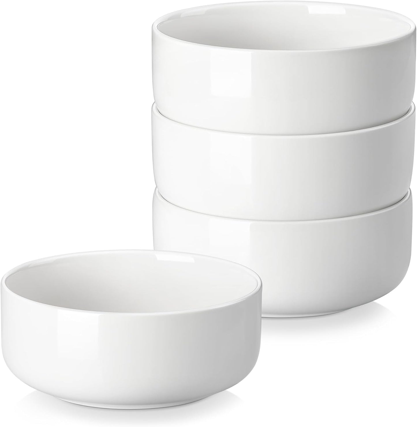 MALACASA 24 OZ Cereal Bowls, 5.8 Inch Soup Bowls Ceramic Bowl Sets of 4, Breakfast Bowls Set for Kitchen, Dishwasher Microwave Oven Safe, White, Series LUNA