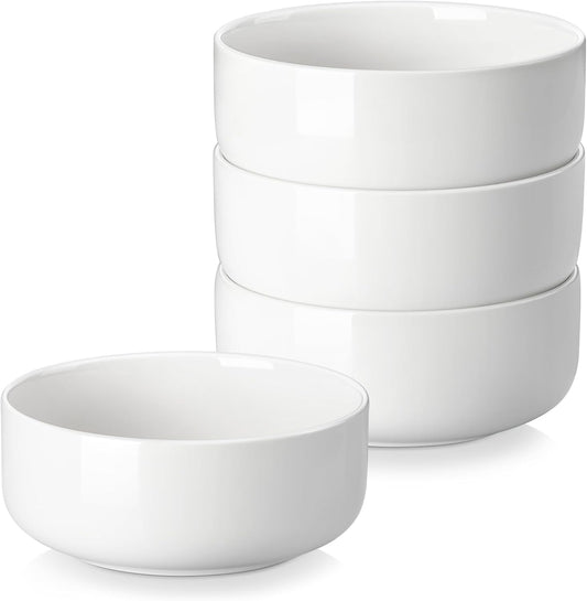 MALACASA 24 OZ Cereal Bowls, 5.8 Inch Soup Bowls Ceramic Bowl Sets of 4, Breakfast Bowls Set for Kitchen, Dishwasher Microwave Oven Safe, White, Series LUNA