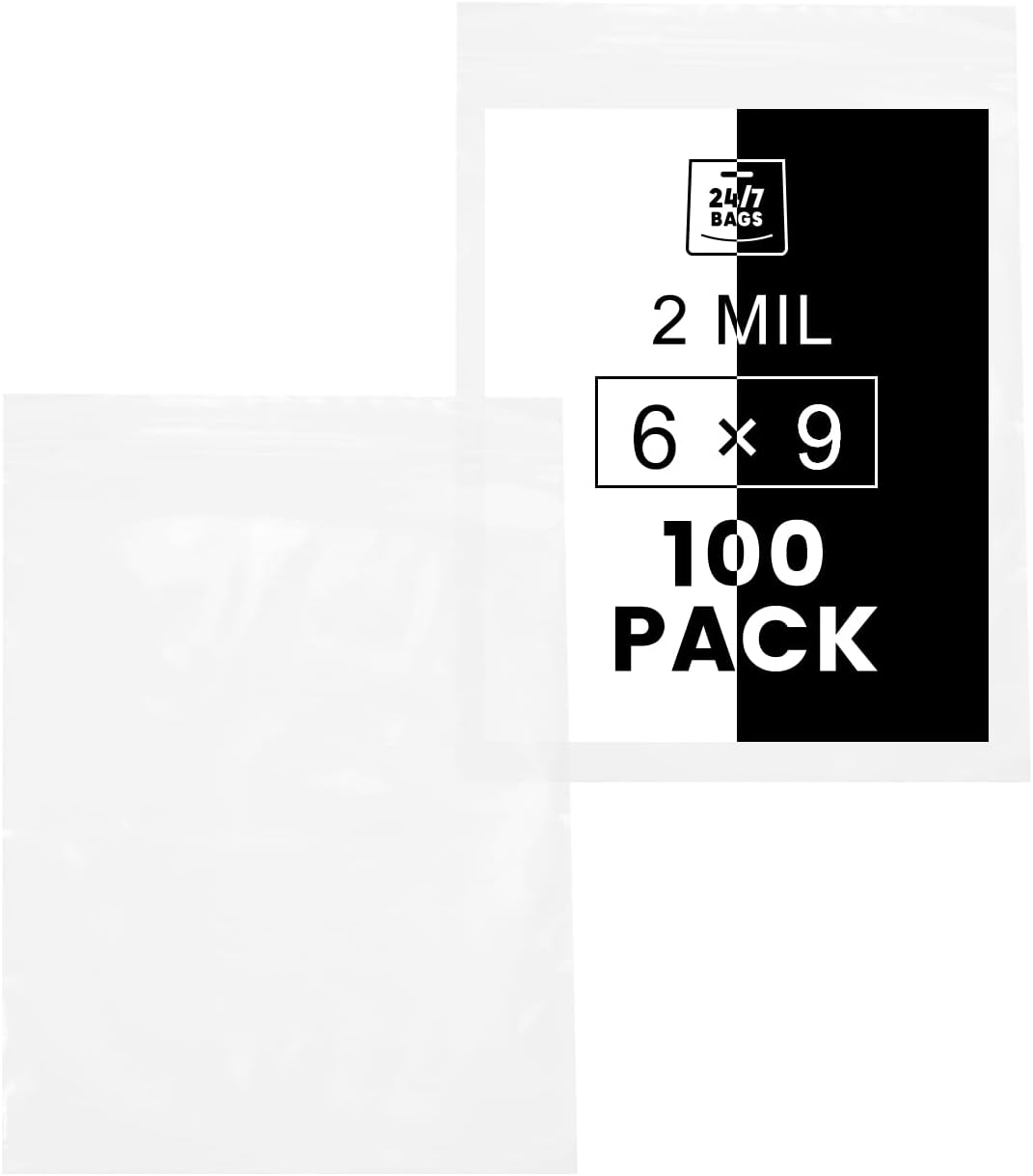 6" X 9" (100 Bags) 2 Mil Clear Reclosable Zip Plastic Poly Bags with Resealable Lock Seal Zipper