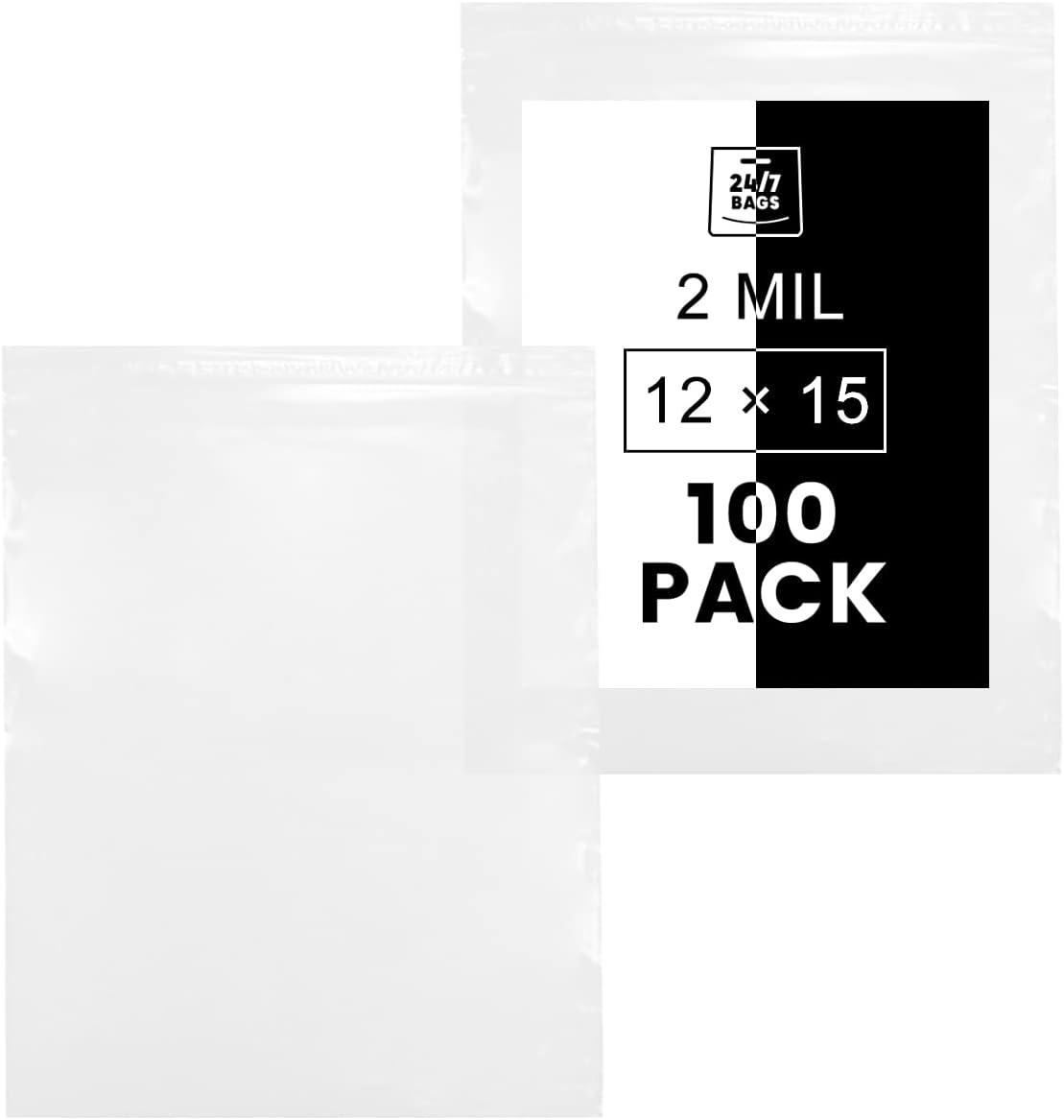 12" X 15" (100 Bags) 2 Mil Clear Reclosable Zip Plastic Poly Bags with Resealable Lock Seal Zipper