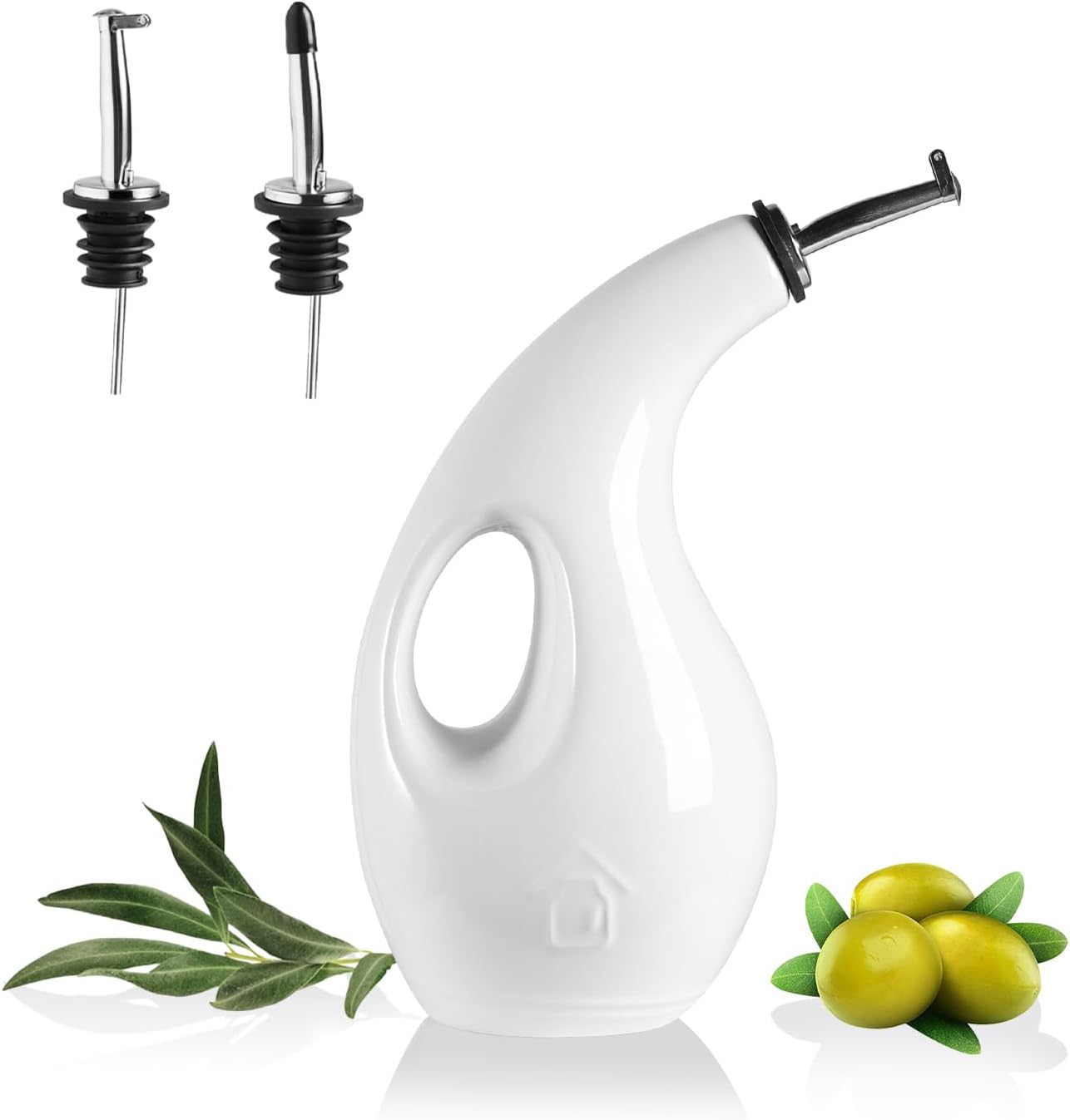 Sweejar Ceramic Olive Oil Dispenser Bottle,24 Oz Opaque Cruet Protects EVOO Oil to Reduce Oxidation, Suitable for Storage Vinegar, Coffee Syrups, Liquids (White)