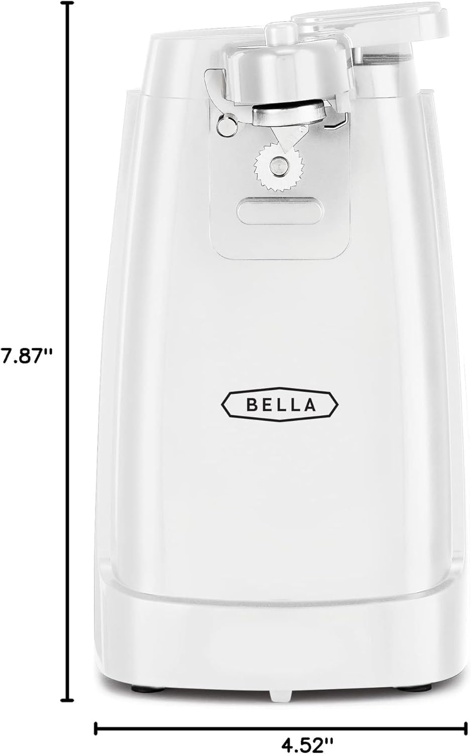 BELLA Electric Can Opener and Knife Sharpener, Multifunctional Jar and Bottle Opener with Removable Cutting Lever and Cord Storage, Stainless Steel Blade, White