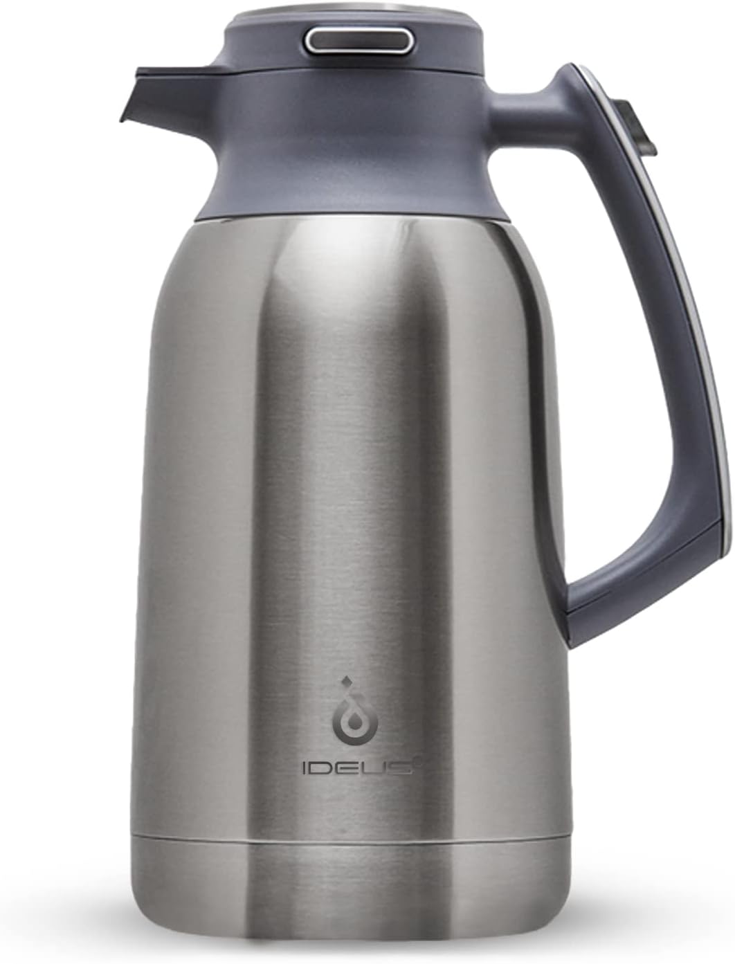 IDEUS Thermal Coffee Carafe 68oz (2,000ml), Stainless Steel Double Wall Insulated Vacuum Flask, Water Jug Coffee Server and Beverage Dispenser, Heat and Cold Retention (Metallic, 68oz (2,000ml))