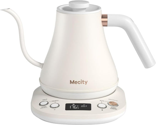 Mecity Electric Gooseneck Kettle With Keep Warm Function & LCD Display Automatic Shut Off Coffee Kettle Temperature Control Pour Over Kettle 1200 Watt, 0.8L, 120V, Off White