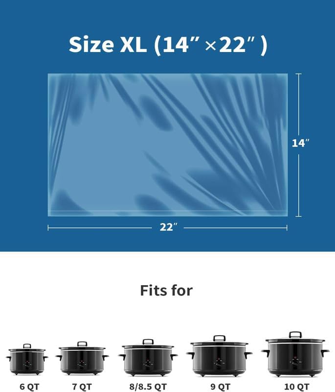 KOOC Slow Cooker Liners 14"x22" 10 Count Extra Large Size Disposable Pot Liners Christmas Cooking Bags Fit 6 qt to 10 qt Pot BPA Free Fresh Locking Seal Design