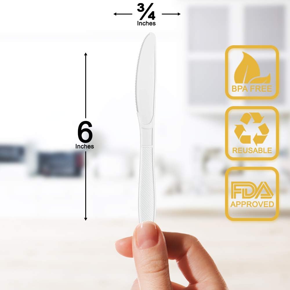 400 pack Extra Heavyweight Disposable White Plastic Knives-Heavy Duty White Cutlery-Utensils, Parties, Dinners, Catering Services, Family Gatherings