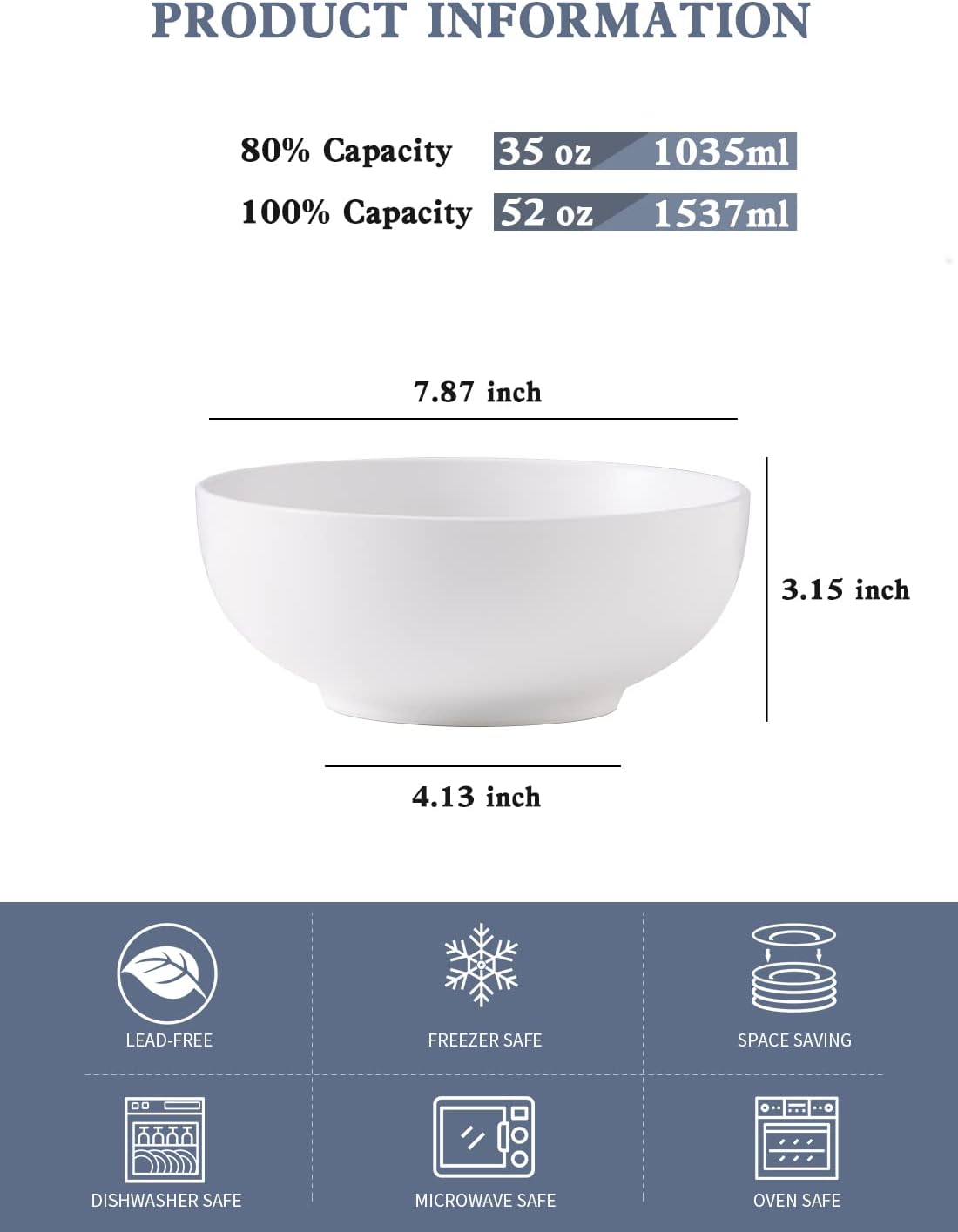 Kanwone Large Serving Bowls - 52 Ounce, Porcelain Salad Bowls, Pasta, Soup Bowls, Set of 2, Serving Dishes for Entertaining, Microwave and Dishwasher Safe, Matte White