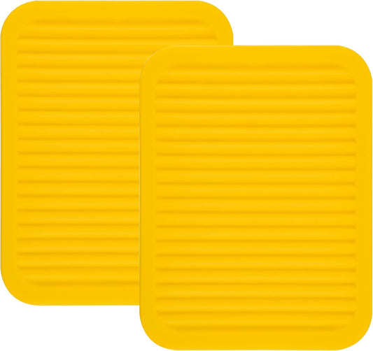 Smithcraft Silicone Trivet Mat for Hot Pans and PotsS Hot Pads Counter Mat Heat Resistant Table Dish Drying Mat or Placemats 2 Pack,Size:9x12 Inch, Color: Yellow,Shape:Rectangular