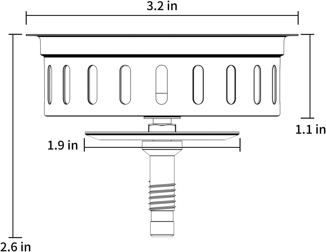 KONE Kitchen Sink Stopper Strainer Replacement for Standard 3-1/2 Inch Spin and Seal Drains with Threaded Stopper Function, Stainless Steel Sink Strainer, Black Twist Lock Basket Strainer Replacement