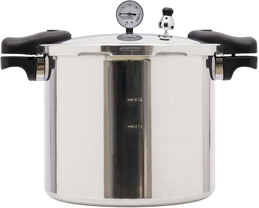 Thickened Explosion-Proof Pressure Cooker, 23 Quart Aluminium Alloy Pressure Cooker, 3 PSI Safety Valve and Gauge, Vegetables, Meats, Gas & Electric Stove Compatible